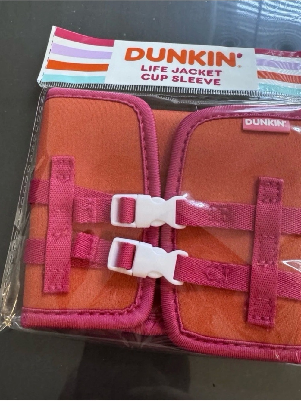 Dunkin' Orange & Pink Life Jacket Cup Sleeve